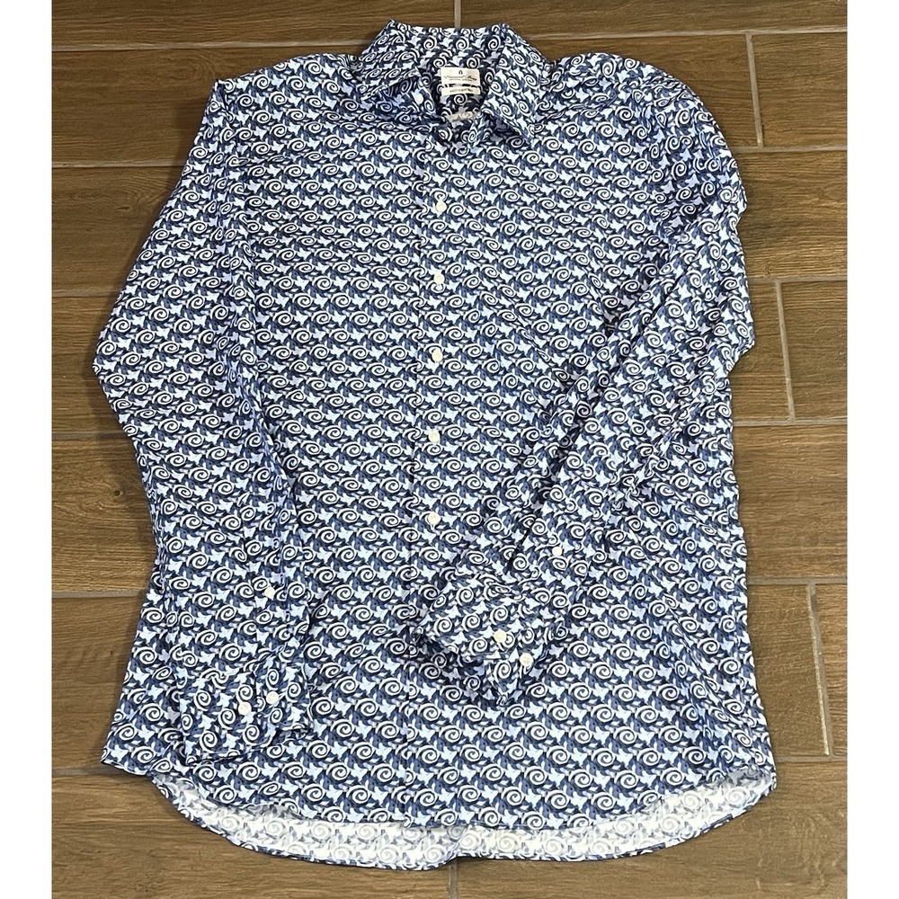 Emanuel Berg Button Down Shirt Mens 16 Modern Fit Blue Geometric Long Sleeve
